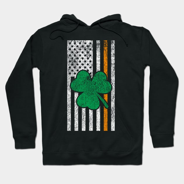 Vintage Irish Lucky Shamrock American Flag St Patricks Day Hoodie by BadDesignCo